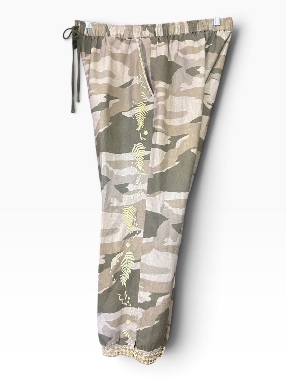 Johnny Was Los Angeles Linen Camo Embroidered Pull-On Joggers Size Large - Picture 5 of 8